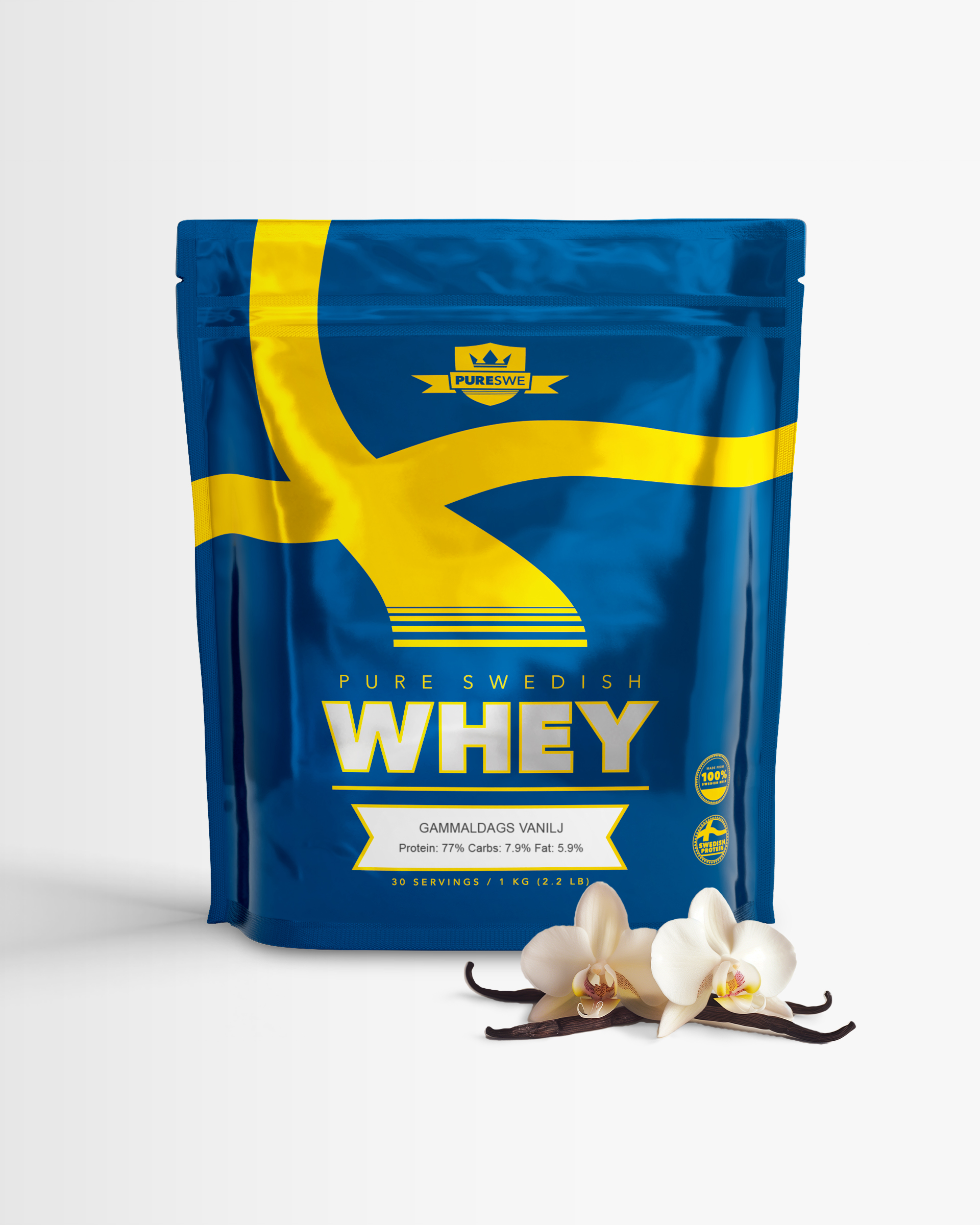 4 x PureSwe Whey, 1 kg, Gammeldags Vanilje – Whey protein, Proteinpulver