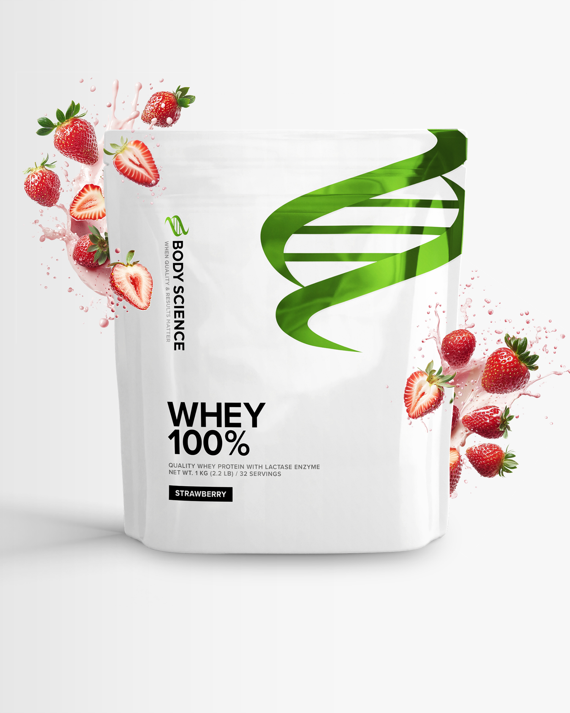 4 x Whey 100% - Strawberry - Proteinpulver jordbær