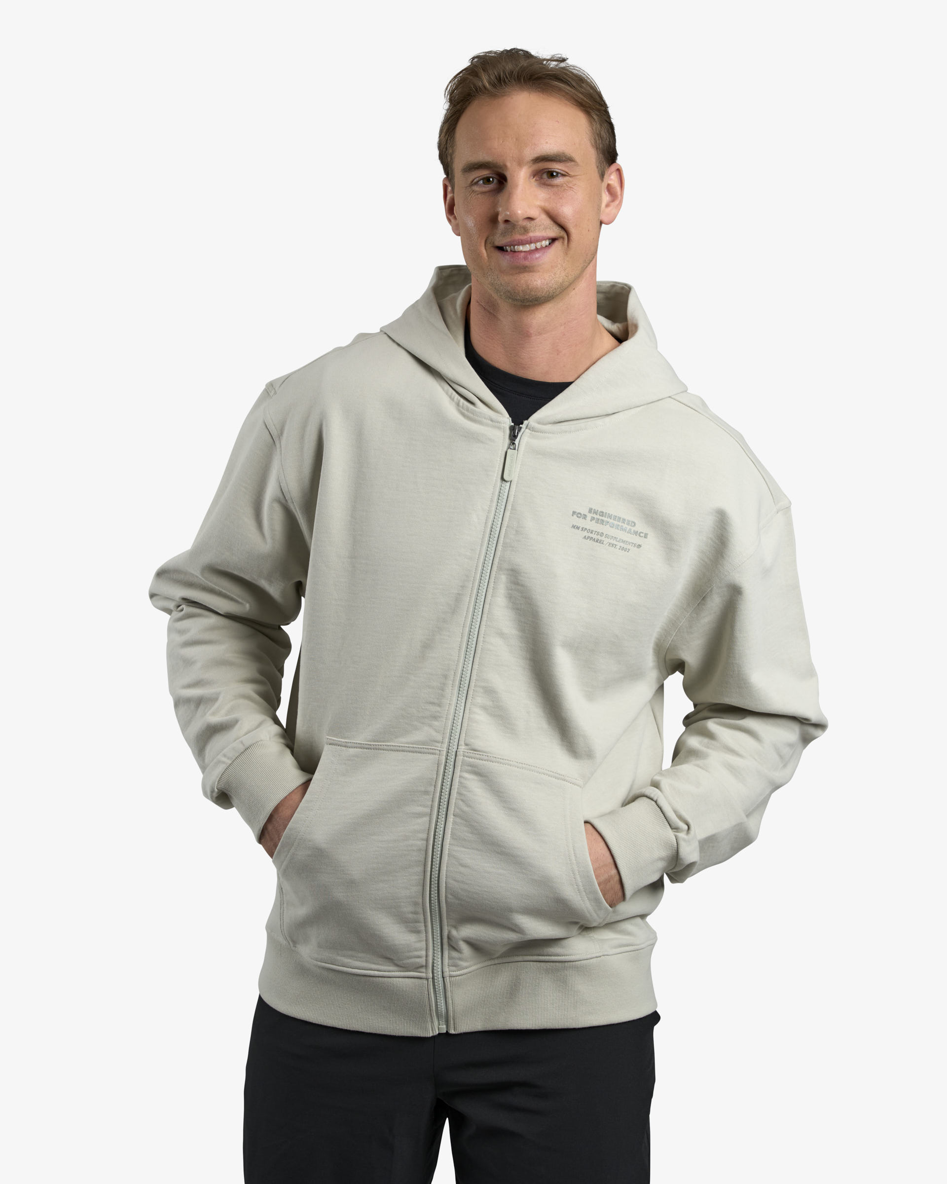 Hoodie Zip Engineered, Warm Grey